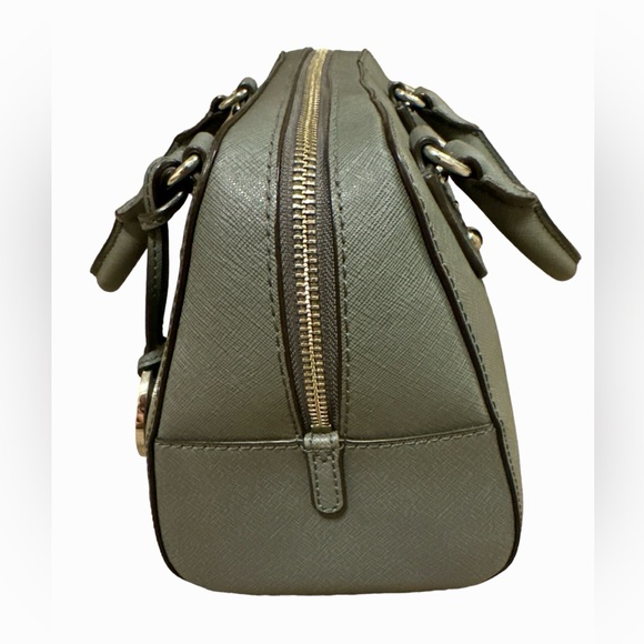 Michael Kors Gray Top Handle Satchel Handbag Silver Chrome Hardware Logo S/M - Picture 4 of 10